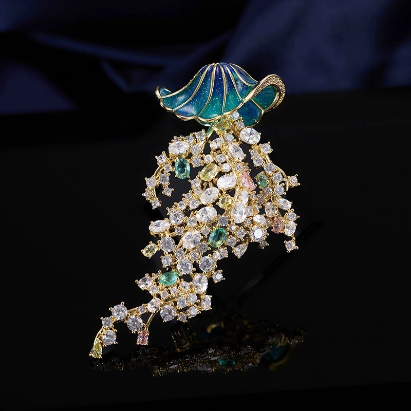 Luxury Lifestyle Us - Marine life-encrusted zircon jellyfish brooch, high-end